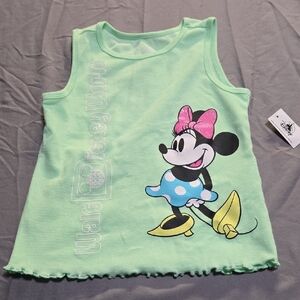 Disney Green Minnie Mouse Tank Top with Distressed Hem